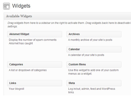 widgets disponibles wordpress