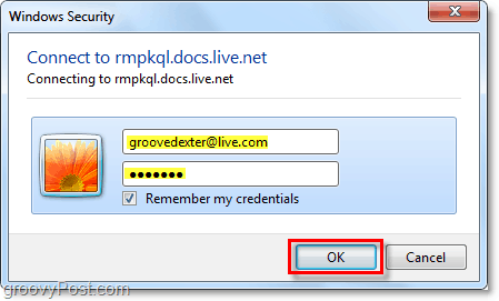 saisissez les informations d'identification de votre compte Windows Live