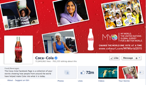 page facebook de coca cola