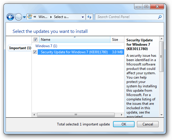 Mises à jour de Microsoft Windows 7