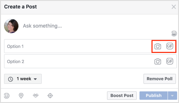 Sondage Facebook GIF ajoute deux options