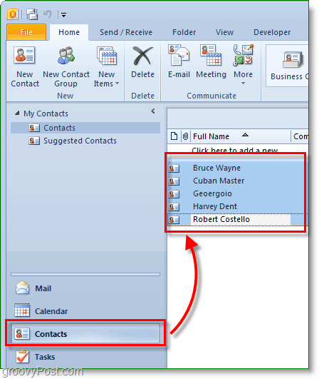 Contacts Outlook 2010