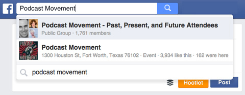 groupe de mouvement de podcast dans la recherche facebook