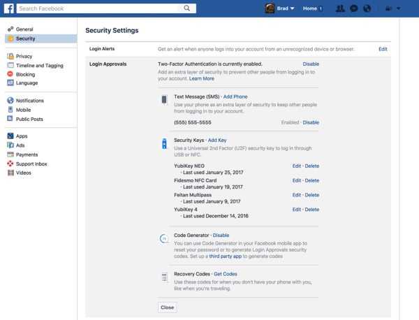 Les utilisateurs de Facebook peuvent désormais enregistrer une clé de sécurité physique pour protéger leur compte Facebook.