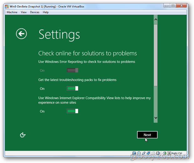 Solutions en ligne de paramètres de confidentialité de VirtualBox Windows 8