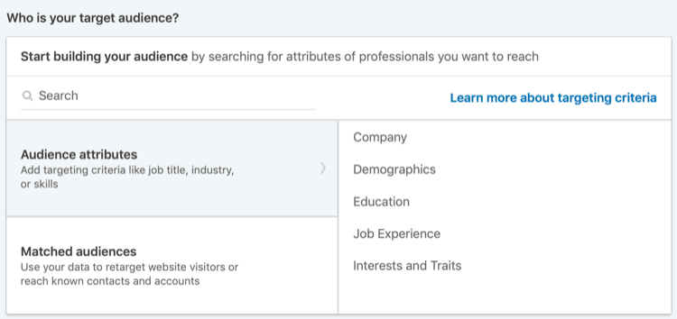 attributs d'audience pour les publicités LinkedIn