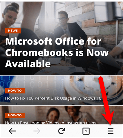Appuyez sur le bouton de menu dans Firefox