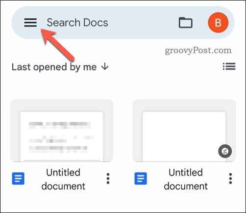 Ouvrir le menu mobile de Google Documents