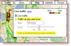Google Maps Live Traffic aux paramètres de jour et d'heure