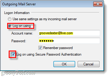 serveur sortant Windows Live Mail