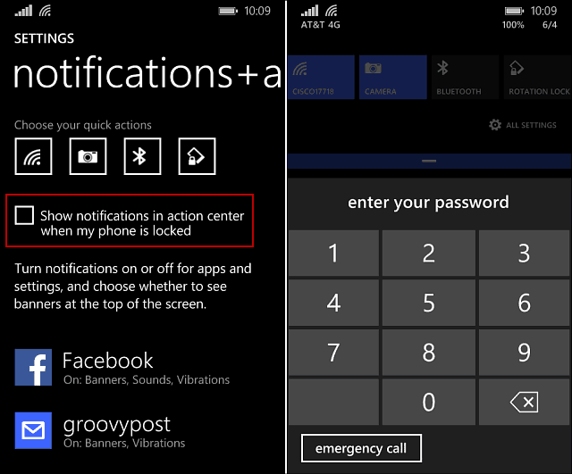 Windows Phone 8.1: empêcher les gens de voir les notifications sur l'écran de verrouillage