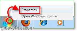 comment ouvrir les propriétés du menu Démarrer dans Windows 7 