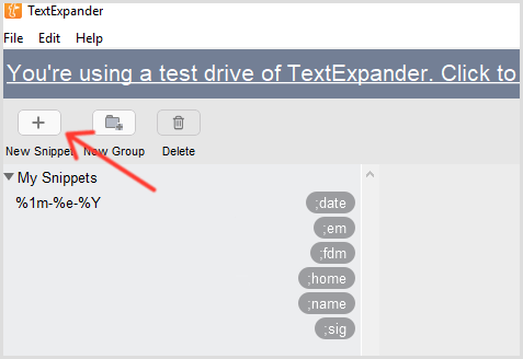 TextExpander ajouter un extrait