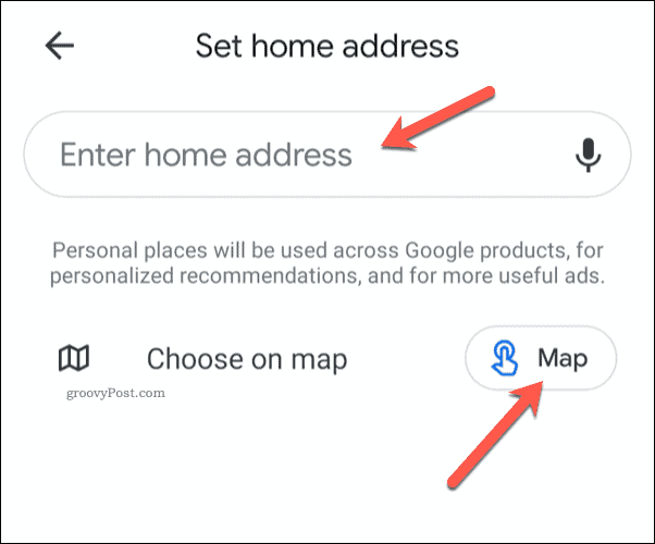 Définition de l'adresse personnelle de Google Maps sur mobile