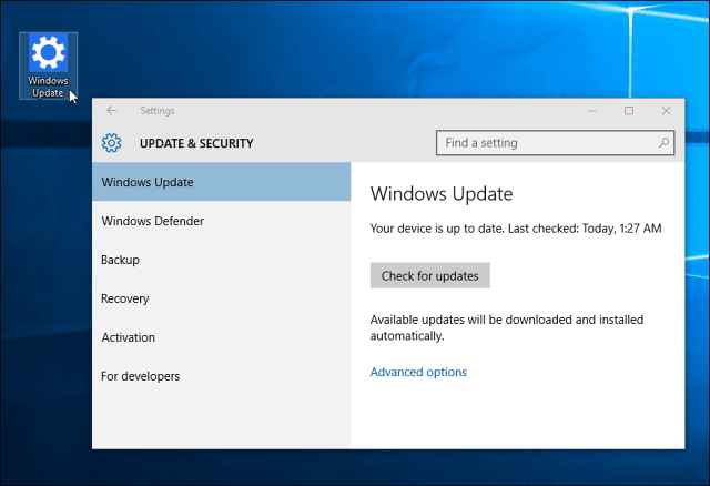 Raccourci Windows Update