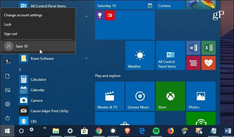 Changer de compte d'utilisateur Windows 10