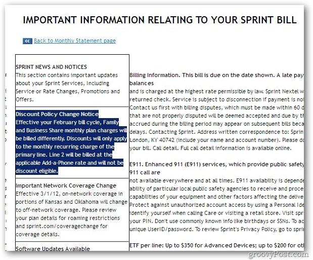 Informations importantes sur la facture de sprint