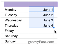 Remplir des cellules avec des dates dans Google Sheets