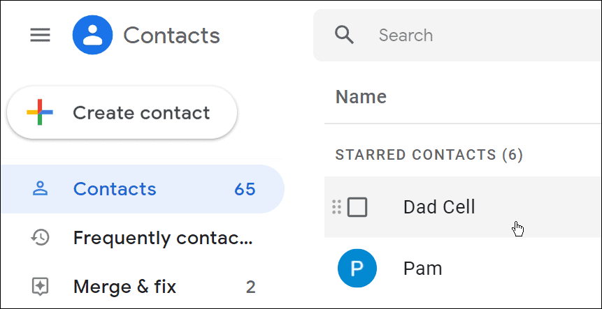 Page de contacts Gmail