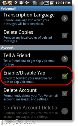 désactiver yap à partir de votre messagerie vocale android