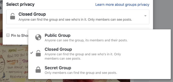 Chaque groupe Facebook peut être public, fermé ou secret.
