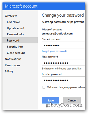 changer le mot de passe outlook.com - cliquez sur changer le mot de passe