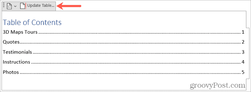 Mettre à jour une table des matières dans Word