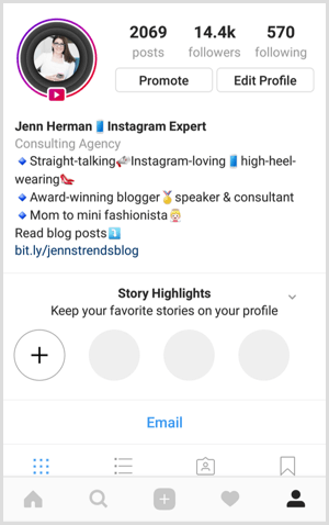 L'histoire Instagram met en évidence sur le profil
