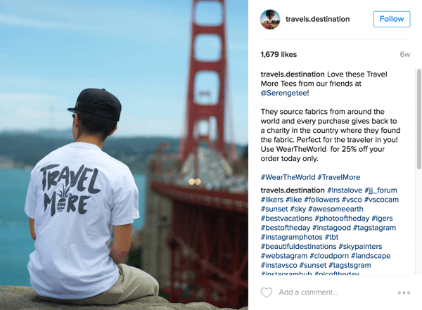 Voyages Destination propose des produits Serengetee et informe les abonnés de la cause sur Instagram.