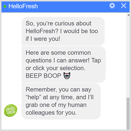 Le bot HelloFresh Messenger explique comment parler à un humain.