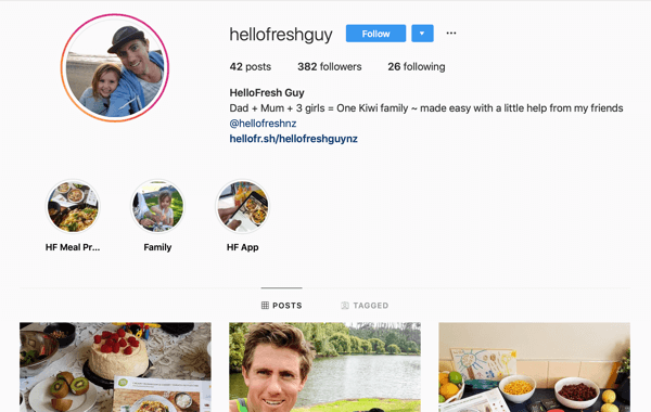 Comment recruter des influenceurs sociaux rémunérés, exemple de flux Instagram de @hellofreshguy