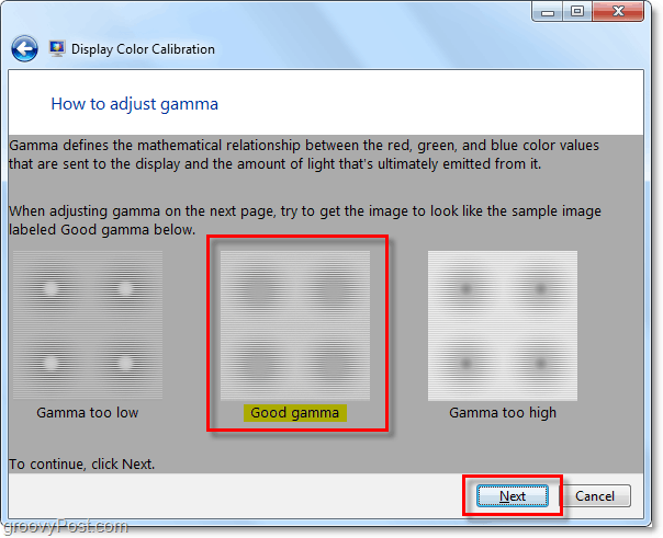 essayez de faire correspondre l'image gamma de l'exemple Windows 7