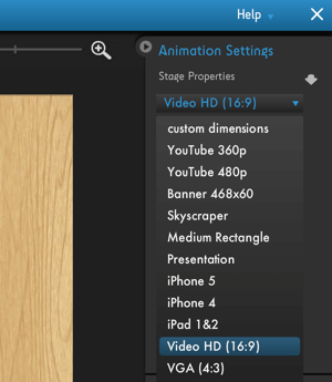 Cliquez sur le menu Paramètres d'animation Moovly pour voir les options d'optimisation de la plate-forme vidéo.