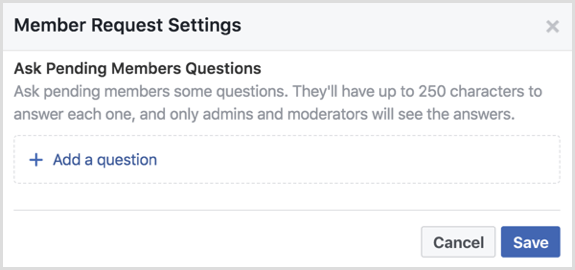 Le groupe Facebook pose des questions aux membres en attente
