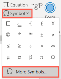 Symbole, plus de symboles dans Word sous Windows