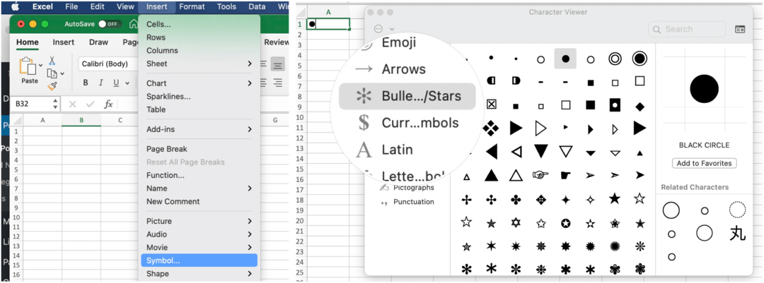 Insérer des puces dans Microsoft Excel sur Mac