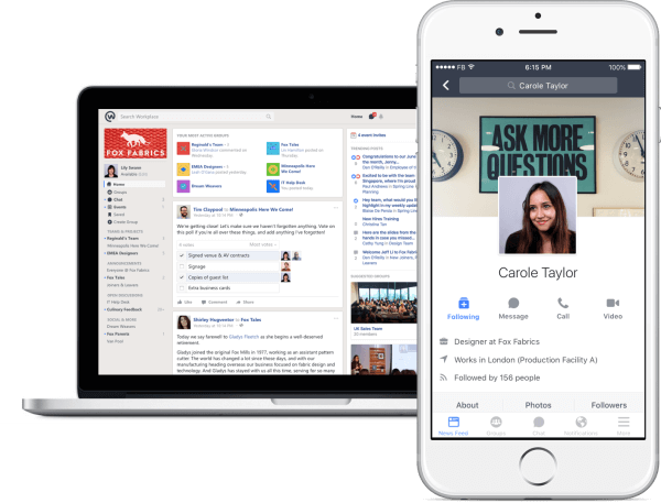Facebook présente une version gratuite de Workplace, son outil de réseautage social permettant aux travailleurs de discuter et de collaborer.