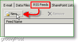 Capture d'écran Microsoft Outlook 2007 Créer un flux RSS
