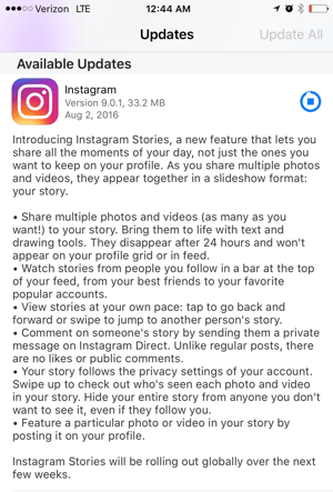 mise à jour des histoires d'applications instagram