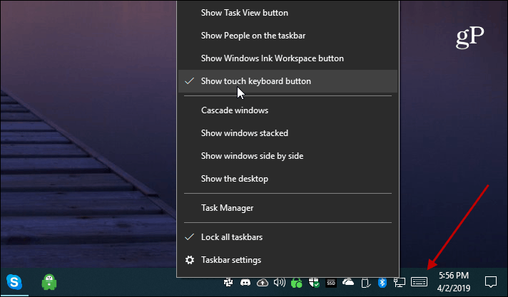 Windows 10 Afficher le bouton du clavier tactile