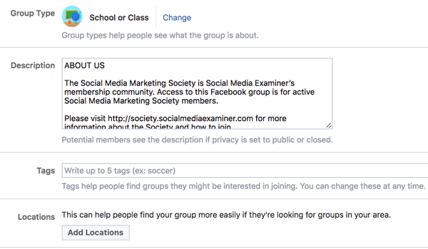 Fournissez des détails supplémentaires sur votre groupe Facebook pour que les gens puissent le découvrir plus facilement.