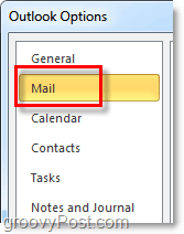 cliquez sur l'onglet options de messagerie dans Outlook 2010