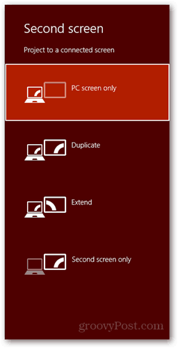  Windows 8 raccourci clavier connecter nouvelle boîte de dialogue d'affichage écran PC dupliquer étendre le deuxième écran uniquement