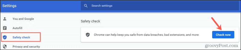 Effectuer un contrôle de sécurité dans Chrome