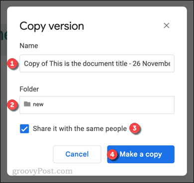 Copier la version d'un fichier Google Docs
