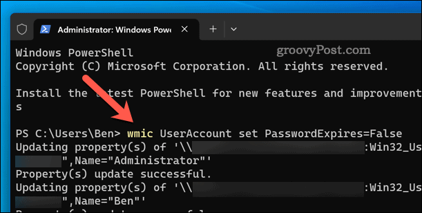 Définir l'expiration du mot de passe pour tous les comptes locaux sur Windows 11