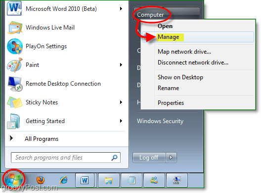 accéder au gestionnaire de périphériques à partir du menu Démarrer de Windows 7