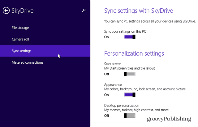 Paramètres de synchronisation SkyDrive