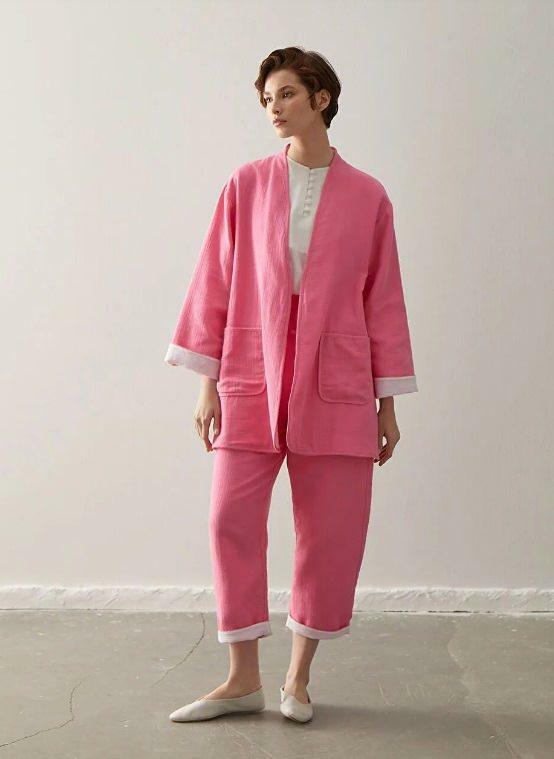 lcwaikiki kimono pantalon costume rose