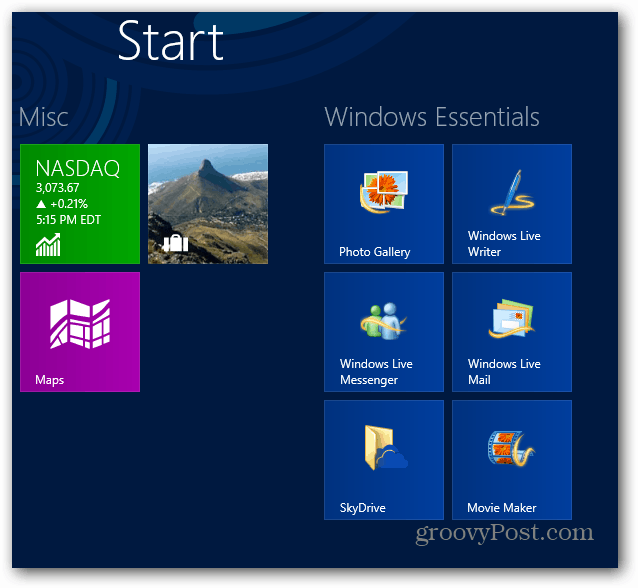 Écran de démarrage de Windows Essentials